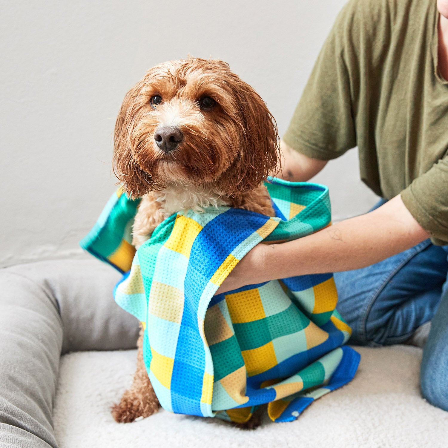 dock-bay-dog-towels-barking-plaid-hundehandtuch-set-4er-set-mit-pfotentaschen-qu image 3
